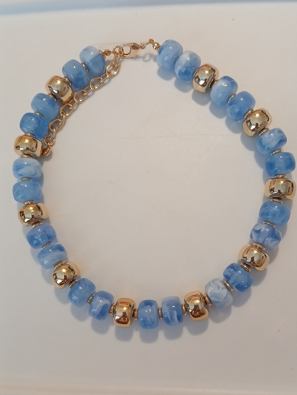 Fashion Jewelry Light Blue and Gold Beaded Necklace - Women Jewelry
